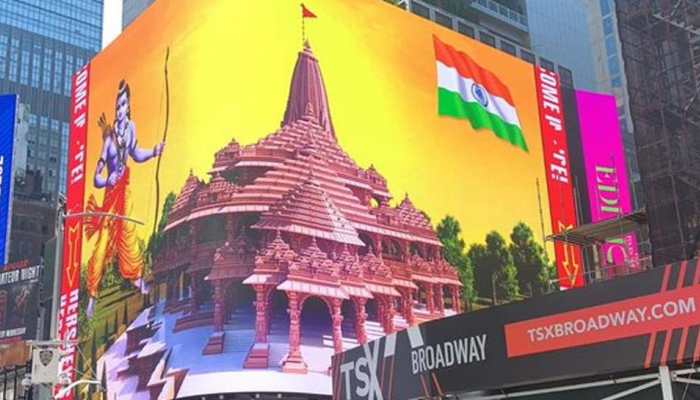 Digital billboard in New York’s Times Square lit up with images of proposed Ram Temple and Lord Ram: Watch