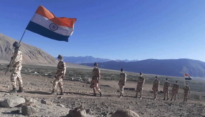 ITBP soldiers celebrate Independence Day at 16,000 feet at bank of Pangong Tso lake in Ladakh
