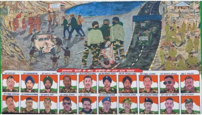 Paintings put up in Delhi&#039;s Connaught Place to pay tribute to 20 Galwan Valley martyrs on 74th I-Day