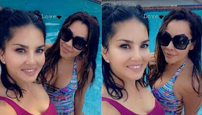 Sunny Leone&#039;s pool time shenanigans with BFF continue - Watch