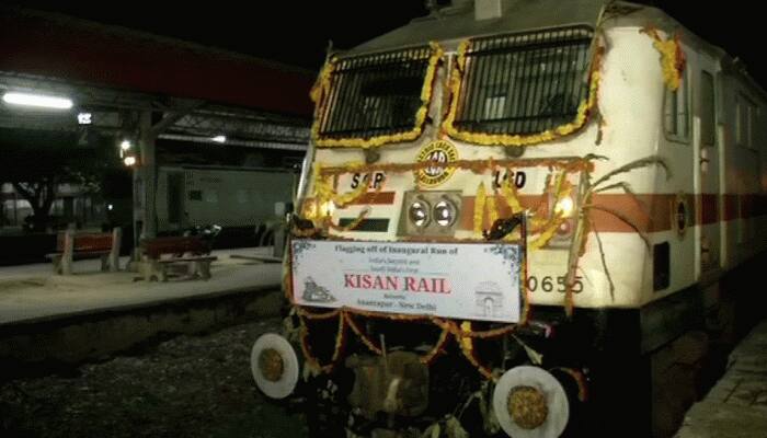 First &#039;Kisan Rail&#039; carrying 332 tonnes of vegetables and fruits reaches Delhi from Andhra Pradesh 