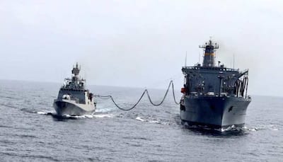 Indian warship INS Talwar undertakes refuelling with US Navy tanker in Arabian Sea