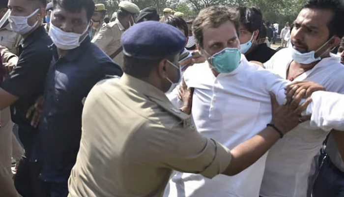 Rahul Gandhi pushed on ground, allegedly assaulted by cops and detained en route to Hathras 