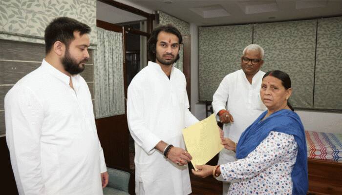 Bihar elections: RJD leader Tej Pratap Yadav receives party's symbol from mother Rabri Devi