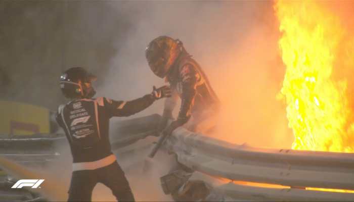 Formula 1, WATCH: Bahrain GP halted as Romain Grosjean&#039;s car goes up in flames after crash