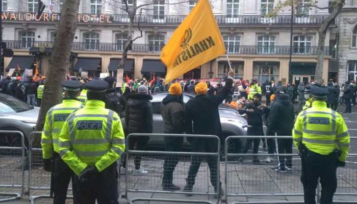 Indian High Commission in UK complains of large crowd of protesters outside office carrying Khalistani flags