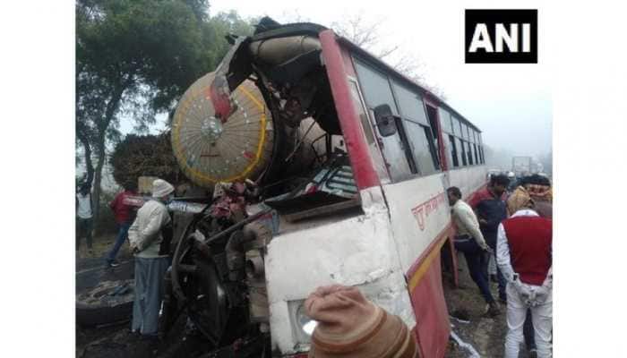 Seven killed, dozens injured as bus collides with gas tanker in UP&#039;s Sambhal due to dense fog