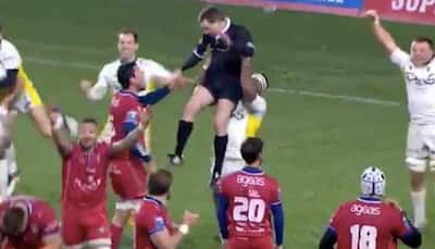 Rugby referee sends player off for lifting him up in wild celebration; watch video