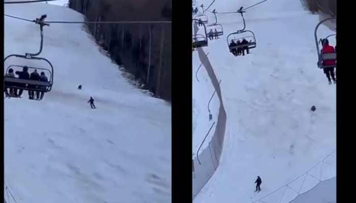 Bear chases a skier down a mountain slope in Romania - scary video goes viral