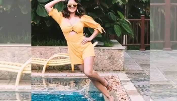 Oh nothing, just Sunny Leone's poised fall inside swimming pool: Watch