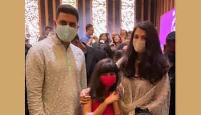 Abhishek Bachchan, Aishwarya Rai Bachchan attend cousin's wedding, pose with daughter Aaradhya for perfect family photo
