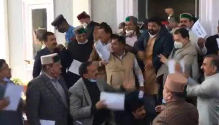 Himachal Pradesh governor &#039;manhandled&#039; in Assembly complex, FIR against 5 suspended Congress MLAs: WATCH