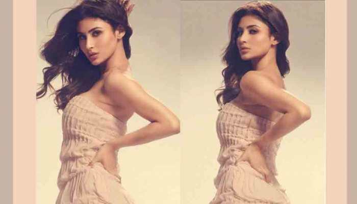 Mouni Roy looks drop-dead gorgeous in nude-coloured off-shoulder dress, check out her post