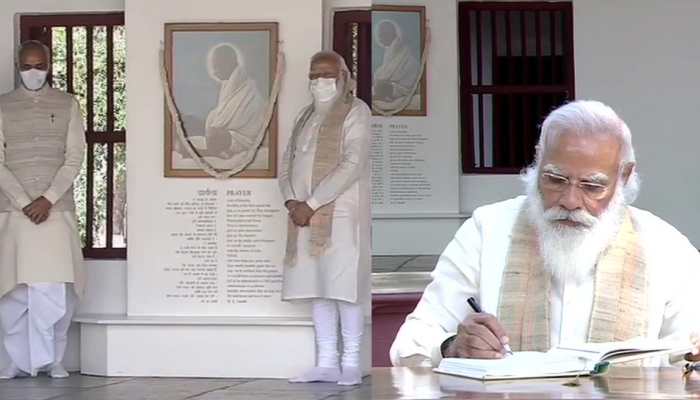 PM Narendra Modi pays floral tribute to Mahatma Gandhi at Sabarmati Ashram, launches 'Amrit Mahotsav'