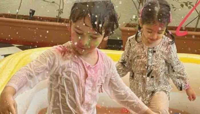 Inaaya Naumi Keemu, Taimur Ali Khan enjoy pool party, play with colours at Holi bash hosted by Kareena Kapoor