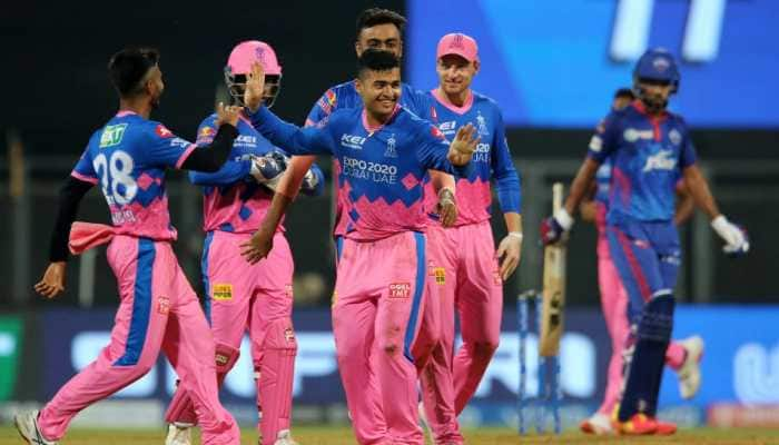 Rajasthan Royals all-rounder Riyan Parag celebrates a Delhi Capitals dismissal with a 'bihu dance' in the IPL 2021 match in Mumbai. (Photo: IPL)