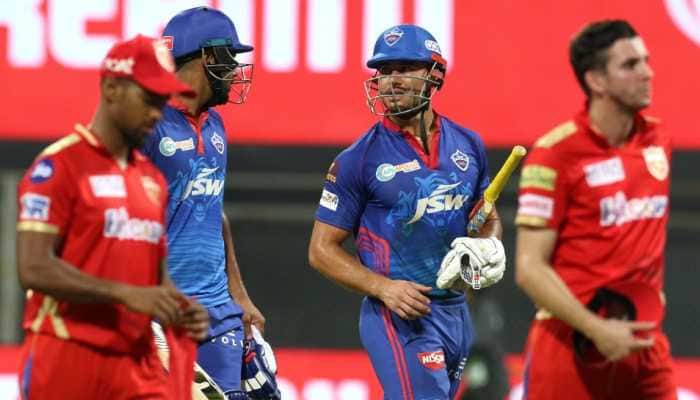 Delhi Capitals batsmen Marcus Stoinis and Lalit Yadav after their win over Punjab Kings in the IPL 2021 clash in Mumbai. (Photo: IPL)