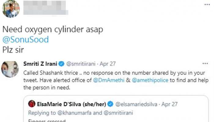 Smriti Irani shares his 'oxygen' request, UP police books him for spreading rumors