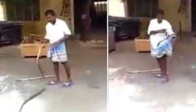 Shocking video! Brave man catches snake, puts it in his lungi fold and walks around- Watch