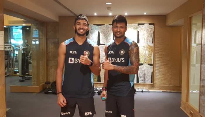 Royal Challengers Bangalore opener Devdutt Padikkal (left) with Chennai Super Kings off-spinner Krishnappa Gowtham hit the gym in Mumbai ahead of tour to Sri Lanka. (Photo: BCCI)