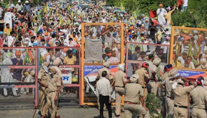 Water cannons used by police as farmers break through barricades at Chandigarh-Mohali border