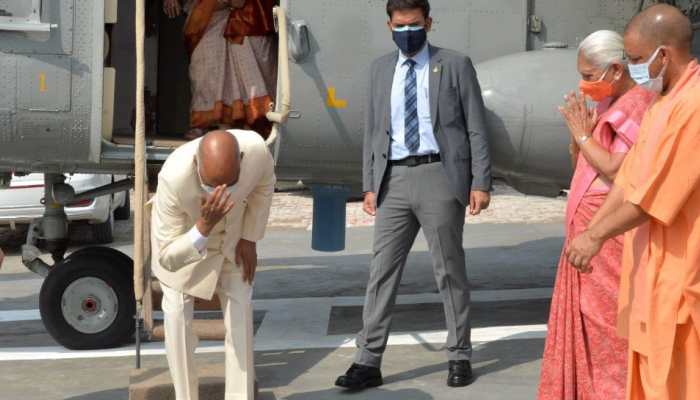 President Ram Nath Kovind bows, touches ground to pay obeisance at native village Paraunkh in Uttar Pradesh