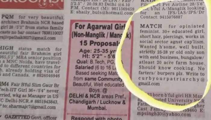 Viral matrimonial ad for opinionated feminist with short hair, piercings:  Know the truth behind it | viral News | Zee News