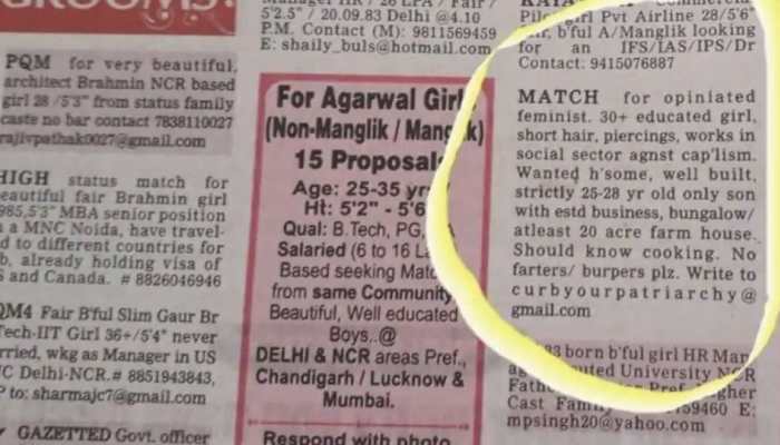 Viral matrimonial ad for opinionated feminist with short hair, piercings: Know the truth behind it