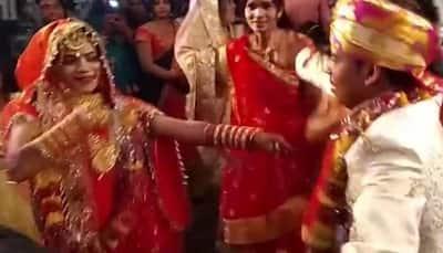 Viral video: Bride and groom's amazing dance on Sapna Choudhry's Haryanvi song Teri Aakhya Ka Yo Kajal at wedding - Watch