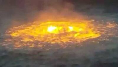Ocean on fire in Gulf of Mexico, flames erupt due to gas leak near Pemex Oil Platform