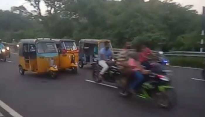 Dangerous auto-rickshaw race held on Chennai highway amid heavy traffic, watch viral video