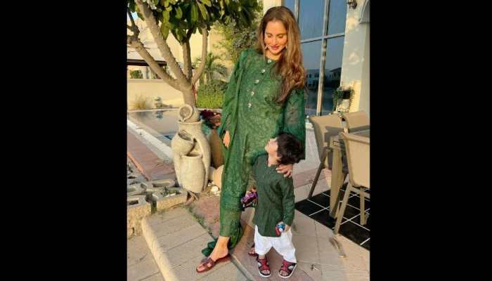 Indian tennis star Sania Mirza with her son Izhaan. Sania will be in action with Ankita Raina in the doubles event at Tokyo Olympics. (Source: Twitter)