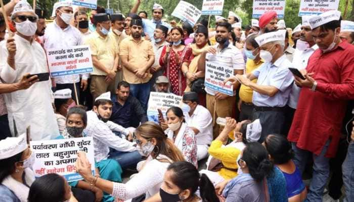 AAP Uttarakhand wing protests at BJP office over remarks made against Sunderlal Bahuguna