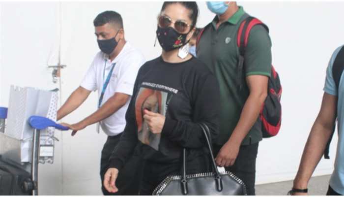 Sunny Leone was seen at the Mumbai airport on Monday.