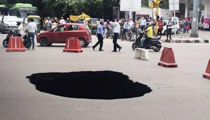 Monsoon disaster: Massive chunk of road near Delhi's busy IIT flyover caves in due to heavy rains