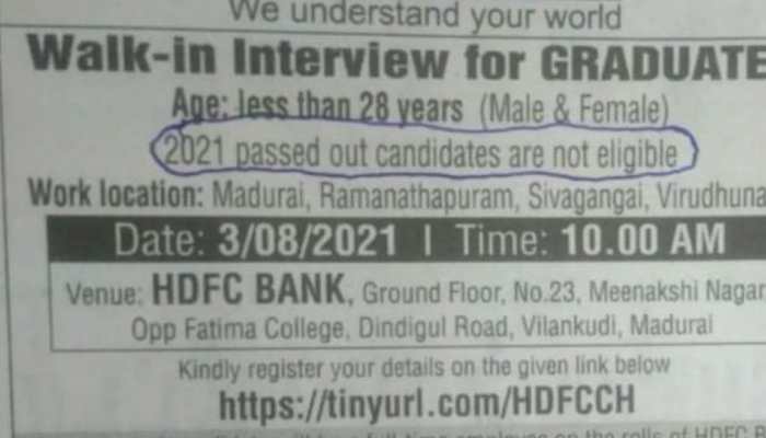 HDFC&#039;s job circular &#039;2021 passed out candidates are not eligible&#039; goes viral, bank issues clarification