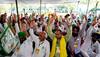 Farmers hold protest in Haryana's Rohtak, push barricades with tractors