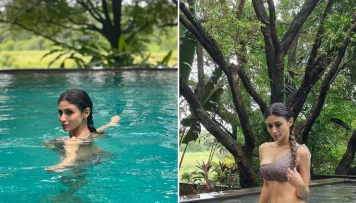 Mouni Roy looks hot in one-shouldered bikini, gets &#039;rainwashed&#039; in fancy swimming pool - See pics