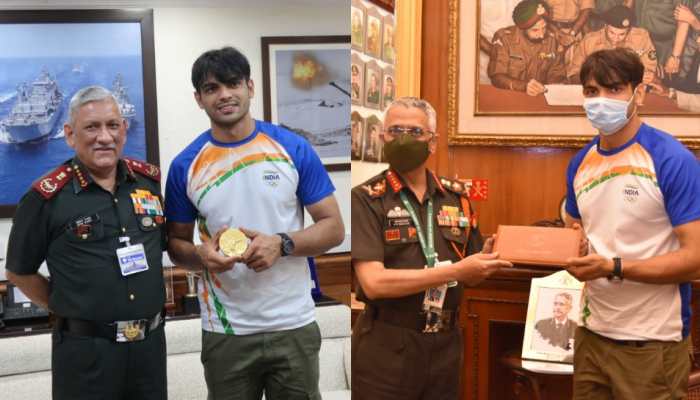 CDS Bipin Rawat and Army chief MM Naravane meet Neeraj Chopra, applaud Tokyo Olympic gold medallist