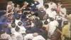 CCTV footage shows Opposition MPs jostling with marshals in Rajya Sabha, Govt says 'creating anarchy is their main agenda'