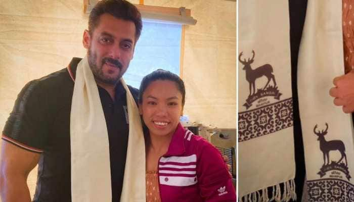 Salman Khan trolled on Twitter for wearing stole with Sangai deer print in picture with Mirabai Chanu