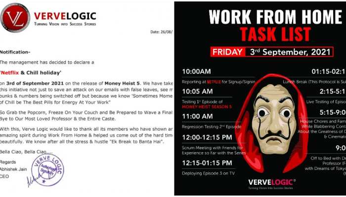 Watch Money Heist and chill! Jaipur based firm's awesome offer for its employees