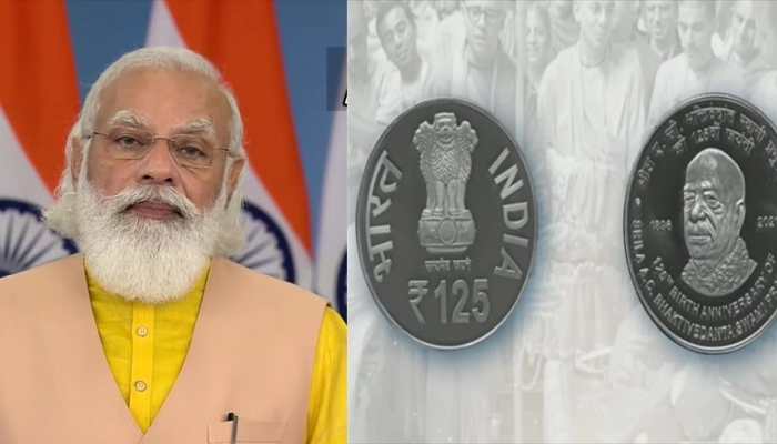 PM Narendra Modi releases commemorative Rs 125 coin to mark ISKCON founder&#039;s 125th birth anniversary