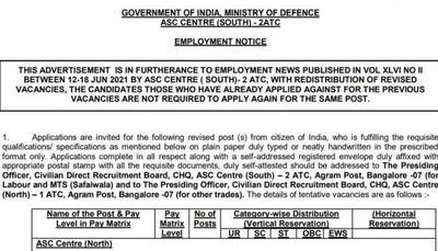 Ministry of Defence Recruitment 2021: Golden chance for Class 10 pass outs to apply for govt jobs, check details