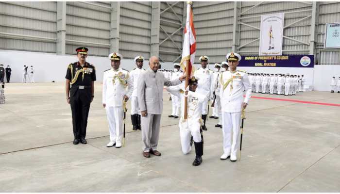 Indian Naval Aviation receives prestigious President's Colour in Goa