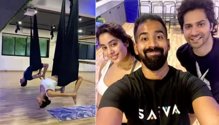 Janhvi Kapoor, Varun Dhawan turn yoga buddies and perform tough aerial asanas, Malaika Arora reacts