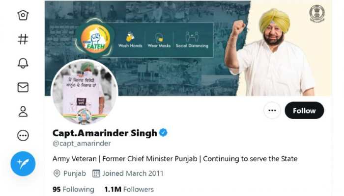 Captain Amarinder Singh removes Congress from his Twitter bio