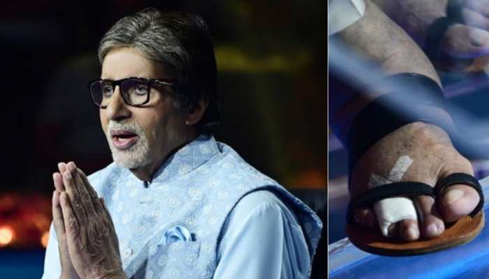Amitabh Bachchan shoots for KBC 13 despite injured toe, shares pics of his sock-like shoes! | People News | Zee News