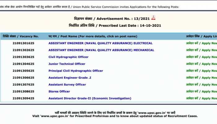 UPSC Recruitment 2021: Several AE, ASO, Asst Director vacancies announced at upsc.gov.in, check details here