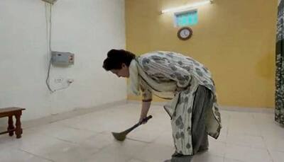 Priyanka Gandhi Vadra sweeps room in detention as mark of protest against Lakhimpur Kheri violence, WATCH 